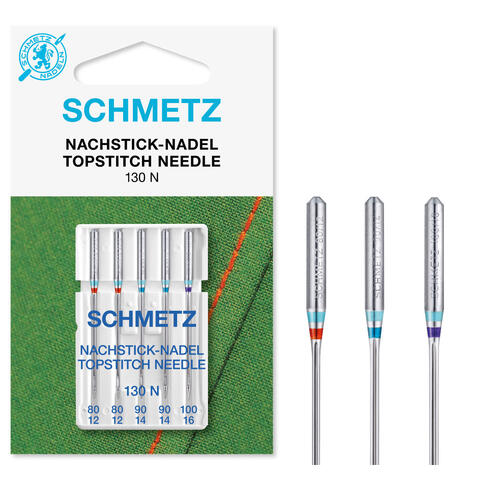 Schmetz Topstitchnål ass. 80/12-100/14 130 N, 80/12-100/16, 5-pack