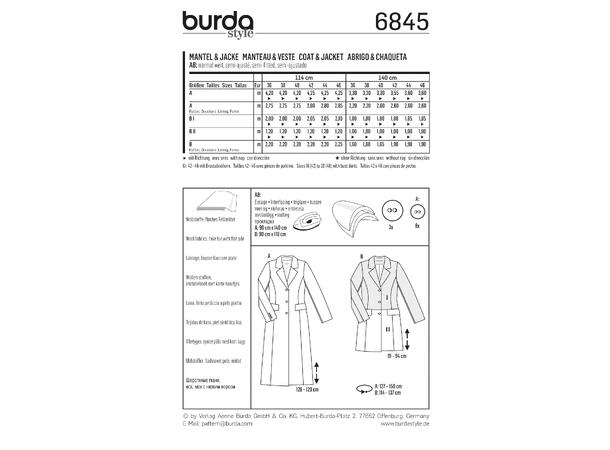Burda 6845 - Frakk og jakke