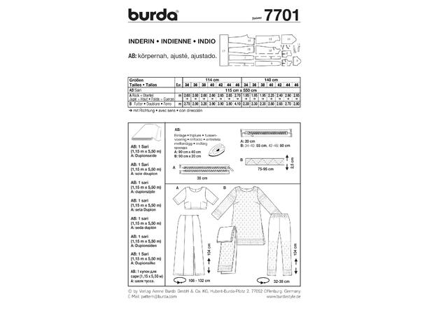 Burda 7701, Sari STRL: EUR: 34-46, US: 8-20