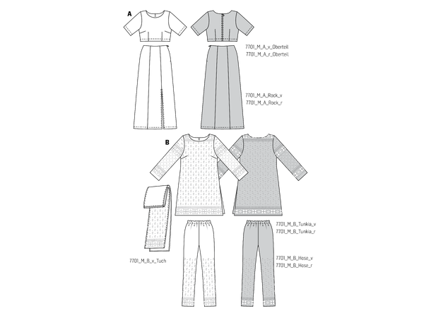 Burda 7701, Sari STRL: EUR: 34-46, US: 8-20