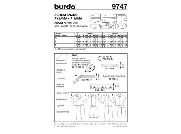 Burda 9747 - Pysjamas