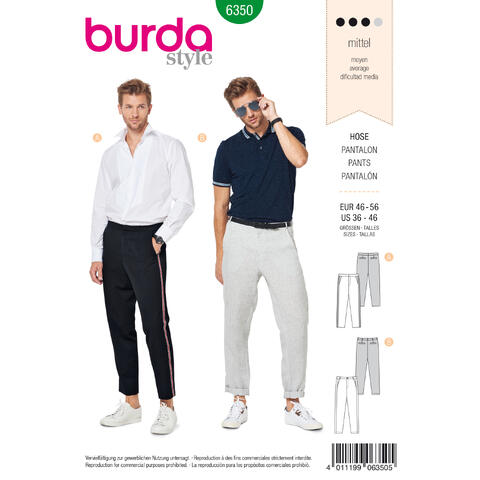 Burda 6350 - Bukser EUR: 46-56, US: 36-46