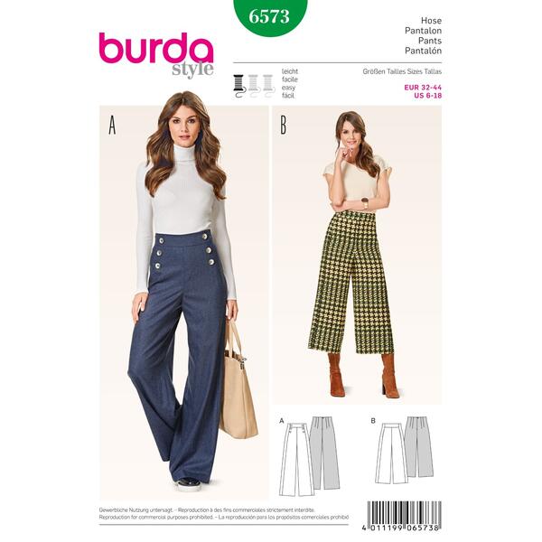Burda 6573 - Bukse EUR: 32-44, US: 6-18