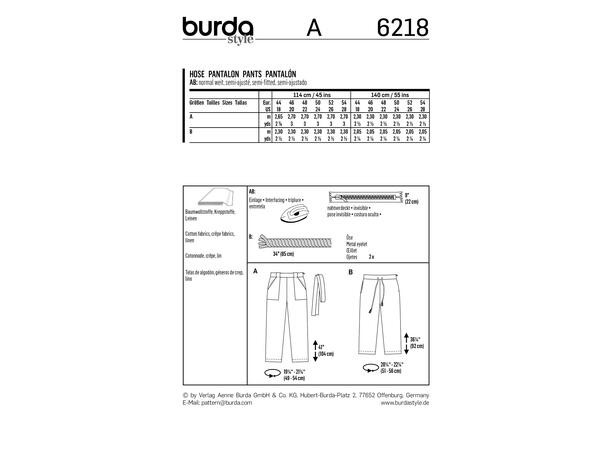 Burda 6218, Bukse
