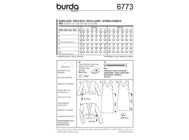 Burda 6773 - Kjole og jakke