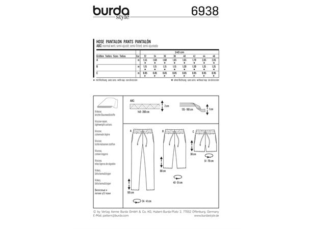 Burda 6938 - Bukse og Shorts
