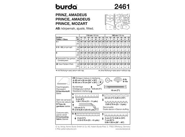 Burda 2461 - Prin og Amadeus kostyme