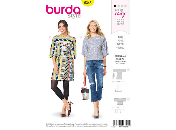 Burda 6345 , Tunika og topp
