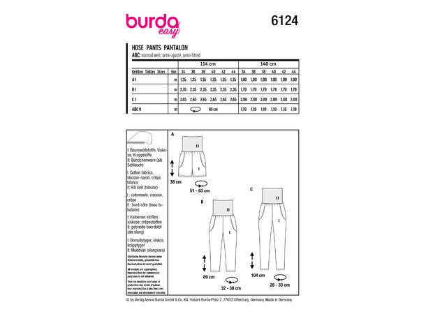 Burda 6124, Bukse og shorts