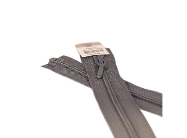 Tynn delbar plastglidelås 60cm Grå