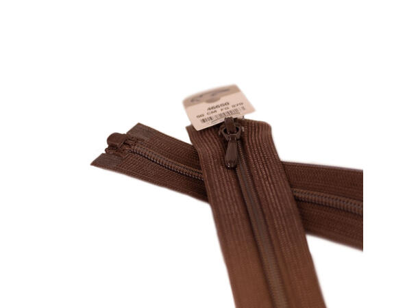 Tynn delbar plastglidelås 45cm Brun