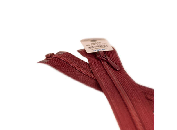 Tynn delbar plastglidelås 55cm Burgunder