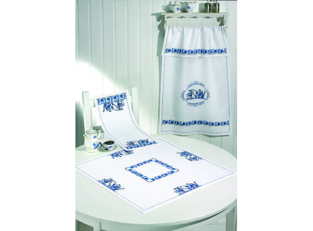 Permin, duk blått kjøkken