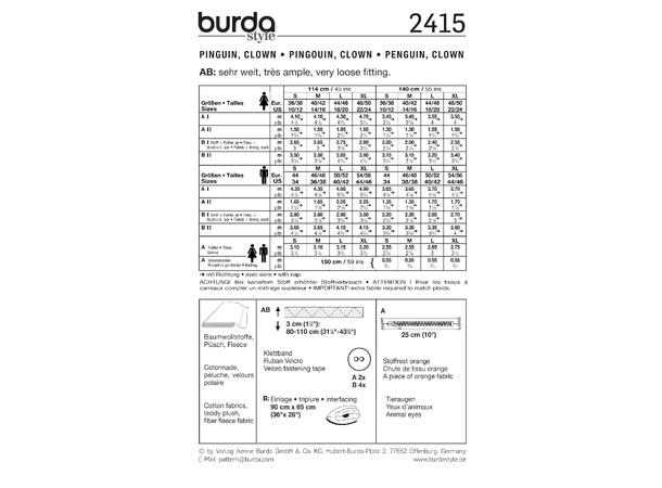 Burda 2415 - Klovn og pingvin unisex kostyme