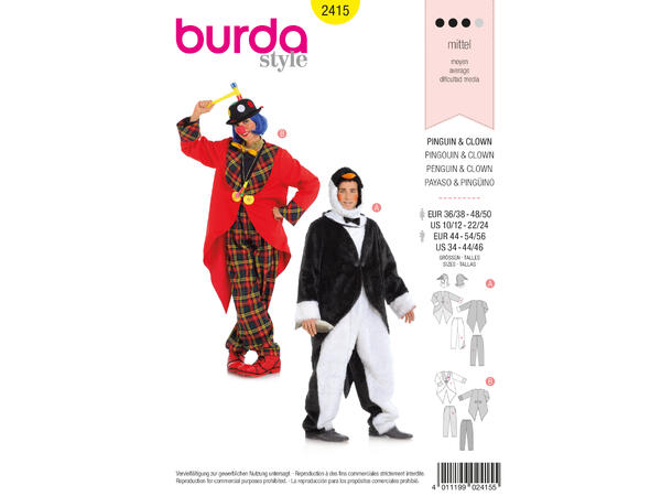 Burda 2415 - Klovn og pingvin unisex kostyme
