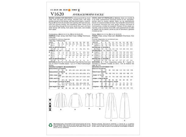 Vogue 1620 - Jakke, topp & bukse.