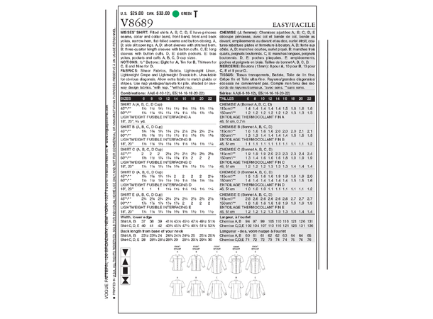 Vogue 8689 - Skjorte.