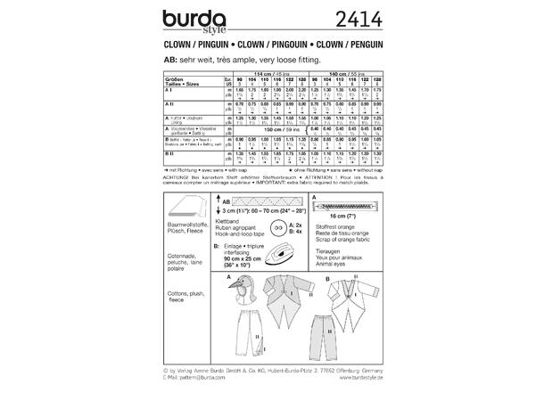 Burda 2414 - Klovn og pingvin barnekostyme