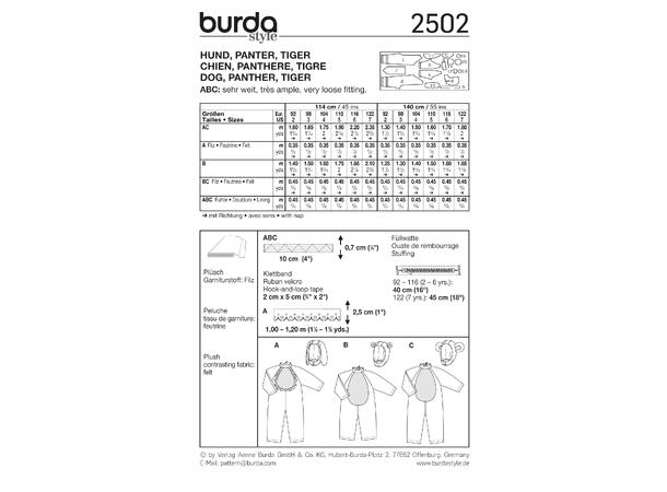 Burda 2502 - Hund, panter og tiger barnekostyme