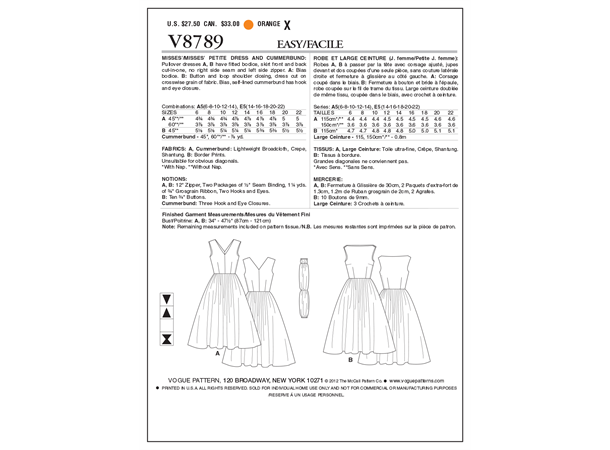 Vogue 8789 - Kjole med magebånd A5 (6-8-10-12-14)