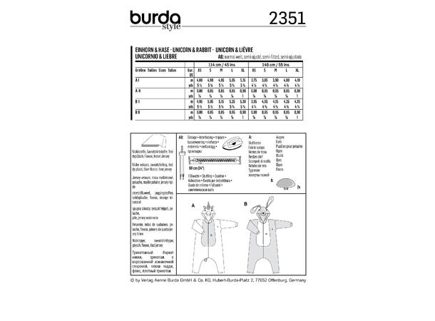 Burda 2351 - Enhjørning og kanin