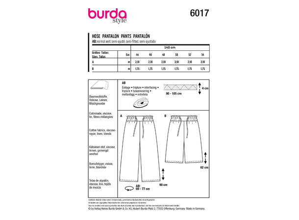 Burda 6017 - Vide bukser