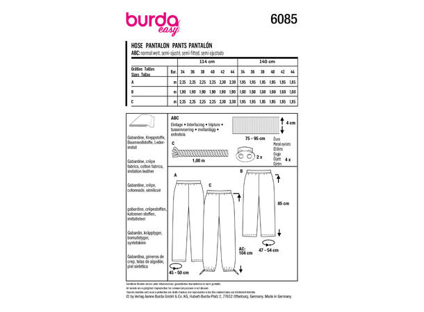 Burda 6085, Bukse
