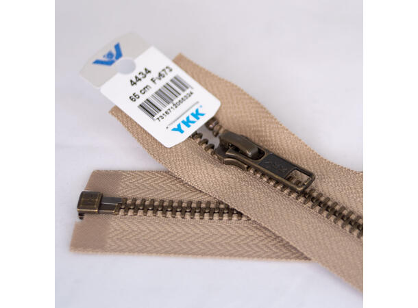 Delbar metallglidelås, antikk messing