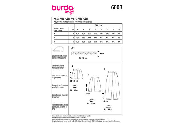 Burda 6008 - Bukse og shorts