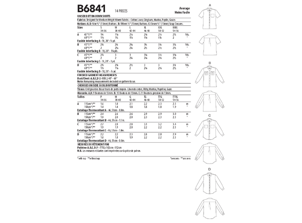 Butterick 6841, unisex skjorte