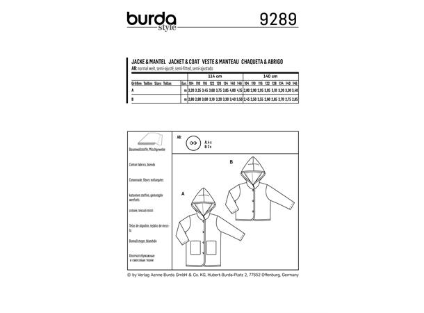 Burda 9289 - Jakke og kåpe