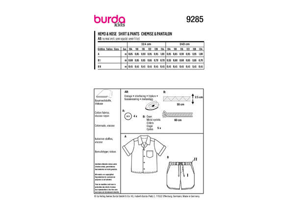 Burda 9285 - Skjorte og shorts