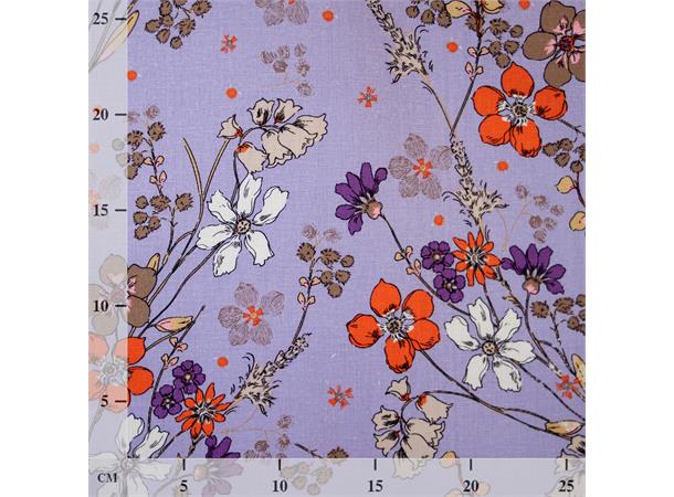 Mønstret linblanding, blomster, lilla