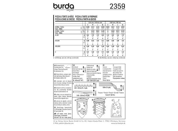 Burda 2359 - Pizza, kake og ost kostyme