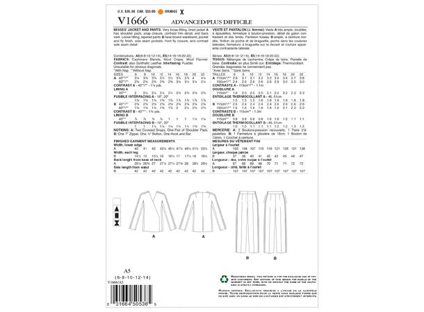 Vogue 1666 - Jakke og bukse A5 (6-8-10-12-14)