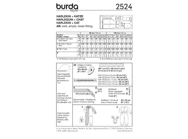 Burda 2524 - Harlekin og katt, barnekostyme