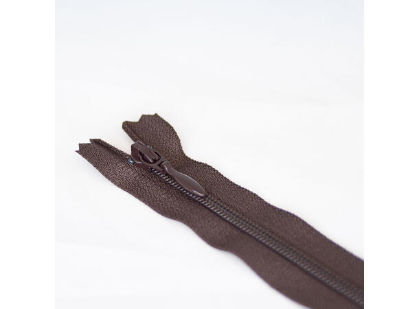 Tynn plastglidelås 15cm Mørkebrun