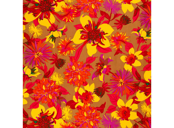 Mønstret Viskose Blomster, oker