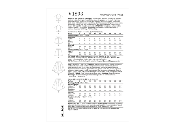 Vogue 1893 - Topp, skjørt og shorts.