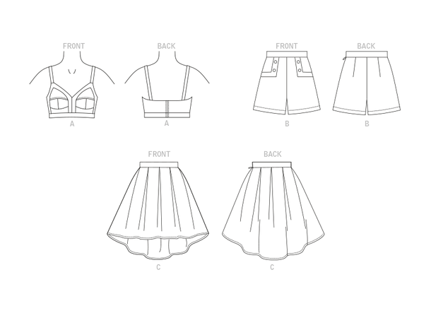 Vogue 1893 - Topp, skjørt og shorts.