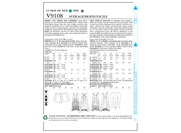 Vogue 9108 - Kjole, topp og leggings.