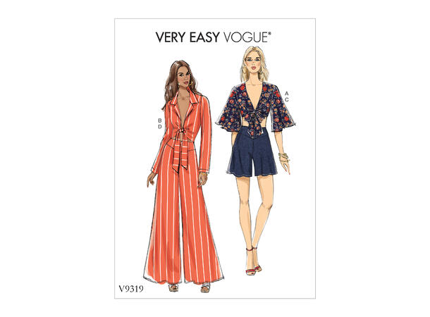 Vogue 9319 - Knytetopp, shorts og vide bukser.