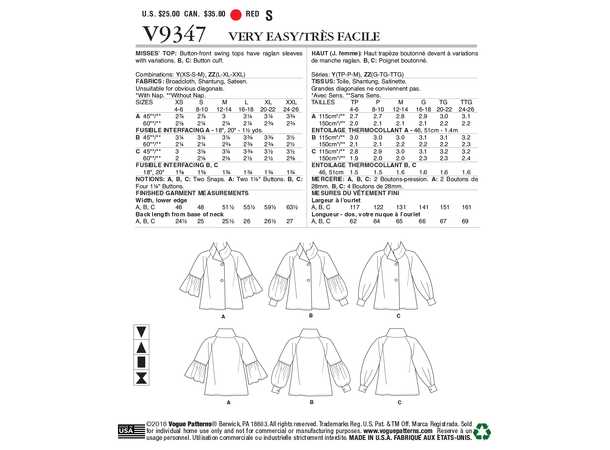 Vogue 9347 - Tynn jakke.
