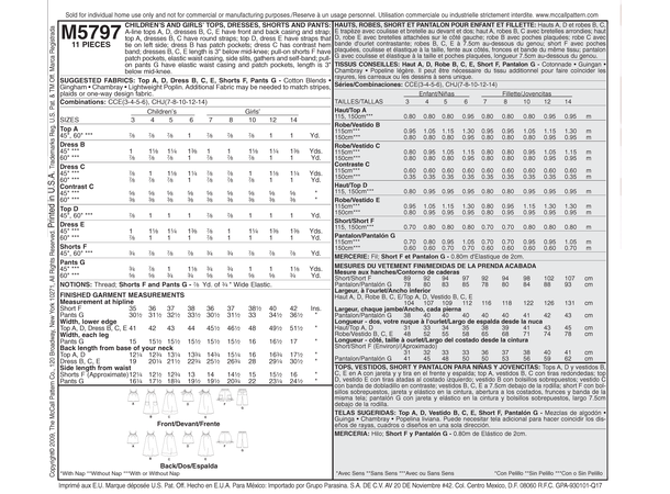McCall's 5797 - Topp, kjole og kortbukser.