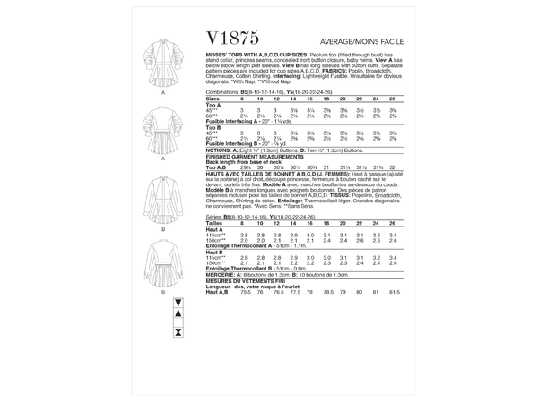 Vogue 1875 - Bluse med peplum.