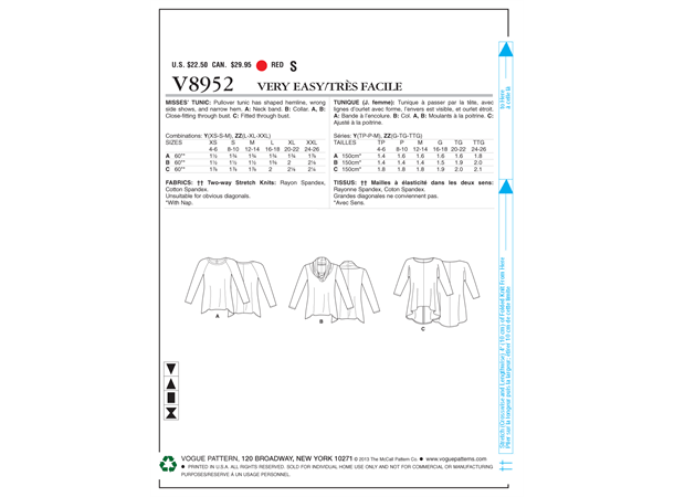 Vogue 8952 - Langermet topp ZZ (L-XL-XXL)