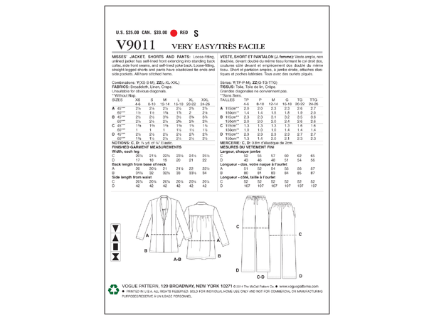 Vogue 9011 - Jakke, bukse og shorts.