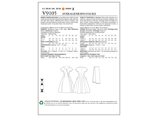 Vogue 9105 - Vintage kjole A5 (6-8-10-12-14)