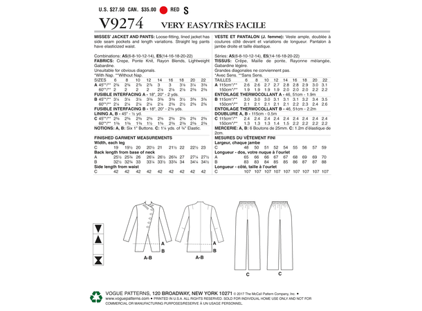 Vogue 9274 - Jakke og bukse.