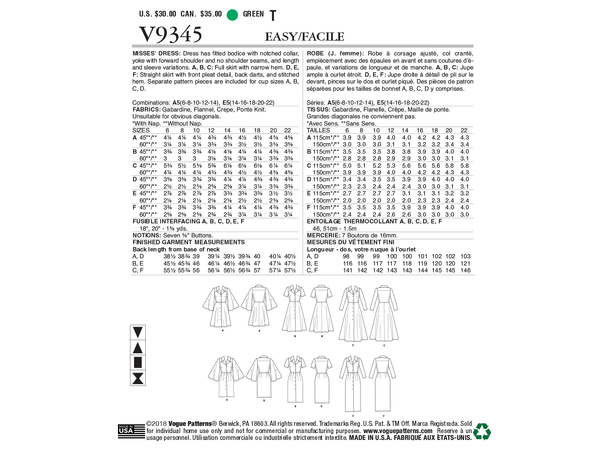 Vogue 9345 - Skjortekjole.
